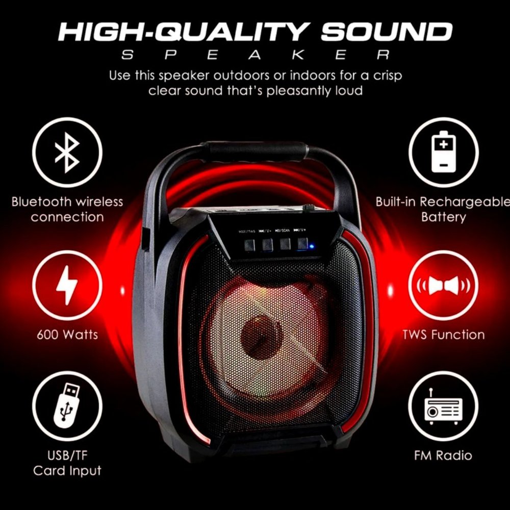Wireless Bluetooth Portable Speaker Stereo Bass TWS USB TF/FM Mode Party Lights